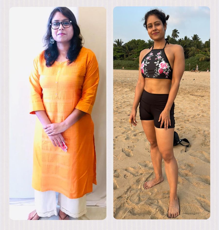 Coach Shreya's side-by-side progress photos, before and after