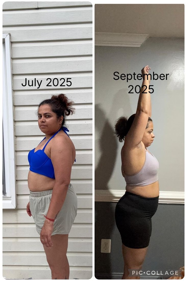 Varsha's side-by-side progress between July and September 2025
